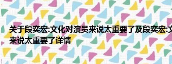 关于段奕宏:文化对演员来说太重要了及段奕宏:文化对演员来说太重要了详情