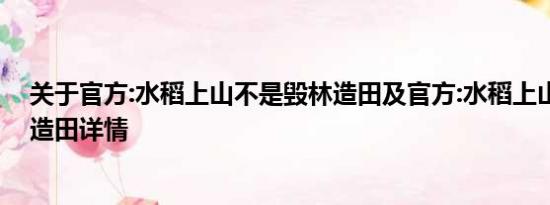 关于官方:水稻上山不是毁林造田及官方:水稻上山不是毁林造田详情