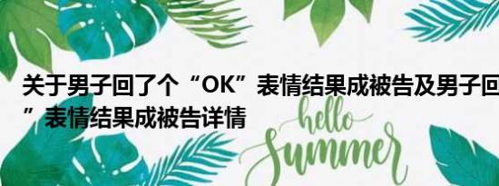 关于男子回了个“OK”表情结果成被告及男子回了个“OK”表情结果成被告详情