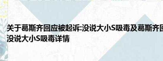 关于葛斯齐回应被起诉:没说大小S吸毒及葛斯齐回应被起诉:没说大小S吸毒详情