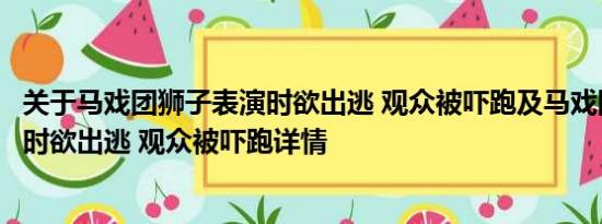 关于马戏团狮子表演时欲出逃 观众被吓跑及马戏团狮子表演时欲出逃 观众被吓跑详情