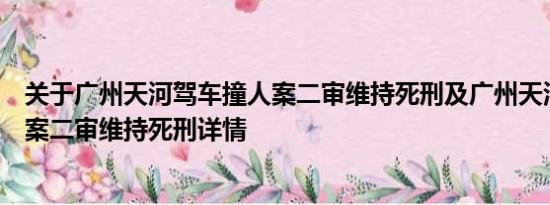 关于广州天河驾车撞人案二审维持死刑及广州天河驾车撞人案二审维持死刑详情