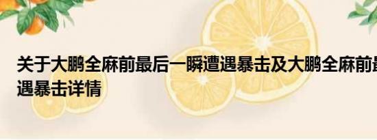 关于大鹏全麻前最后一瞬遭遇暴击及大鹏全麻前最后一瞬遭遇暴击详情