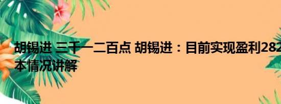 胡锡进 三千一二百点 胡锡进：目前实现盈利2829.17元 基本情况讲解