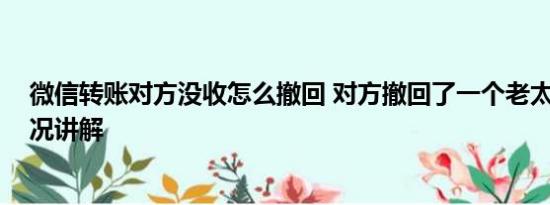 微信转账对方没收怎么撤回 对方撤回了一个老太太 基本情况讲解