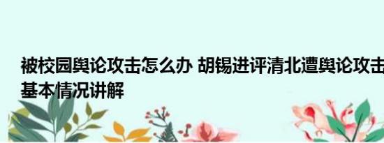 被校园舆论攻击怎么办 胡锡进评清北遭舆论攻击：太过分 基本情况讲解