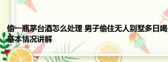 偷一瓶茅台酒怎么处理 男子偷住无人别墅多日喝光6瓶茅台 基本情况讲解