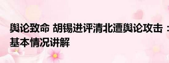 舆论致命 胡锡进评清北遭舆论攻击：太过分 基本情况讲解