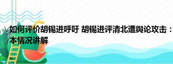 如何评价胡锡进呼吁 胡锡进评清北遭舆论攻击：太过分 基本情况讲解