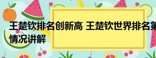 王楚钦排名创新高 王楚钦世界排名第一 基本情况讲解