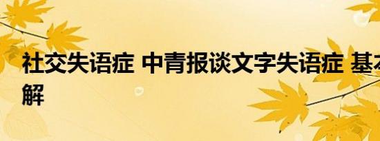 社交失语症 中青报谈文字失语症 基本情况讲解