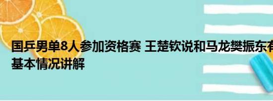 国乒男单8人参加资格赛 王楚钦说和马龙樊振东有很大差距 基本情况讲解