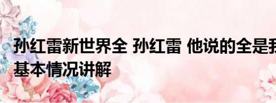 孙红雷新世界全 孙红雷 他说的全是我的词啊 基本情况讲解