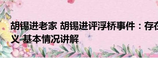 胡锡进老家 胡锡进评浮桥事件：存在官僚主义 基本情况讲解