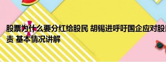 股票为什么要分红给股民 胡锡进呼吁国企应对股民的利益负责 基本情况讲解