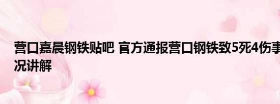 营口嘉晨钢铁贴吧 官方通报营口钢铁致5死4伤事故 基本情况讲解