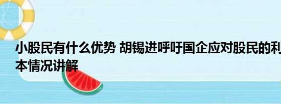 小股民有什么优势 胡锡进呼吁国企应对股民的利益负责 基本情况讲解