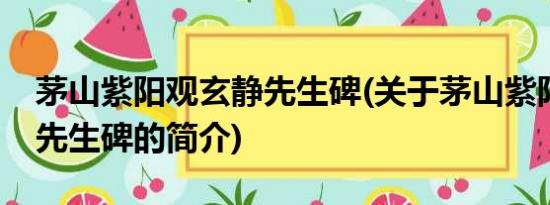 茅山紫阳观玄静先生碑(关于茅山紫阳观玄静先生碑的简介)