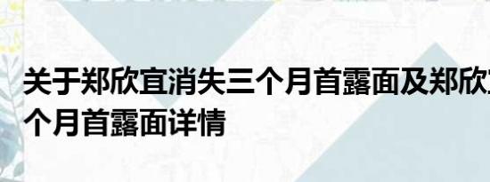 关于郑欣宜消失三个月首露面及郑欣宜消失三个月首露面详情