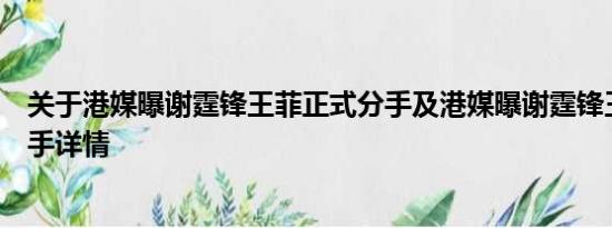 关于港媒曝谢霆锋王菲正式分手及港媒曝谢霆锋王菲正式分手详情