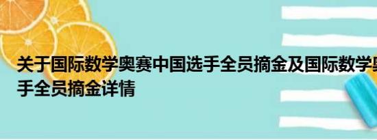 关于国际数学奥赛中国选手全员摘金及国际数学奥赛中国选手全员摘金详情