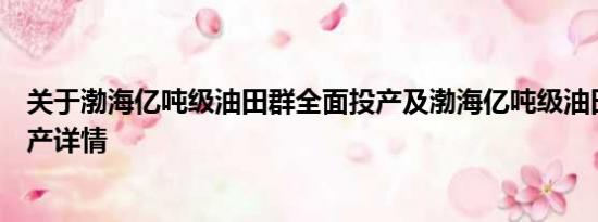 关于渤海亿吨级油田群全面投产及渤海亿吨级油田群全面投产详情