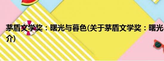 茅盾文学奖：曙光与暮色(关于茅盾文学奖：曙光与暮色的简介)