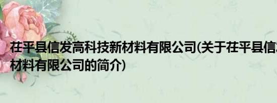 茌平县信发高科技新材料有限公司(关于茌平县信发高科技新材料有限公司的简介)