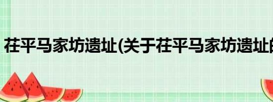 茌平马家坊遗址(关于茌平马家坊遗址的简介)