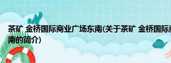 茶矿 金桥国际商业广场东南(关于茶矿 金桥国际商业广场东南的简介)