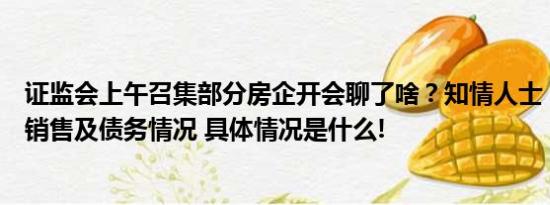 证监会上午召集部分房企开会聊了啥？知情人士：了解房企销售及债务情况 具体情况是什么!