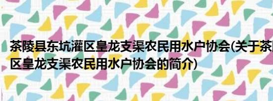 茶陵县东坑灌区皇龙支渠农民用水户协会(关于茶陵县东坑灌区皇龙支渠农民用水户协会的简介)