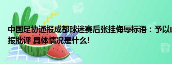 中国足协通报成都球迷赛后张挂侮辱标语：予以山东赛区通报批评 具体情况是什么!