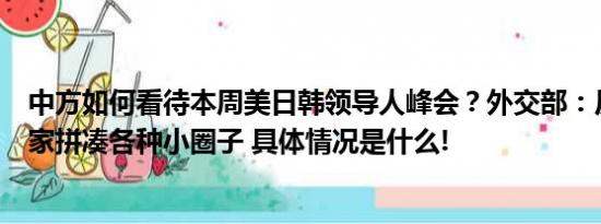 中方如何看待本周美日韩领导人峰会？外交部：反对有关国家拼凑各种小圈子 具体情况是什么!