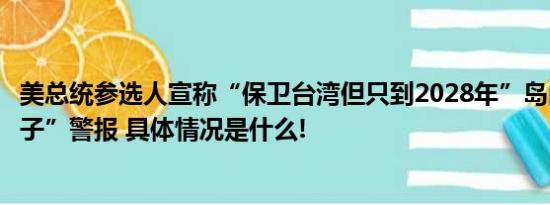 美总统参选人宣称“保卫台湾但只到2028年”岛内再拉“弃子”警报 具体情况是什么!