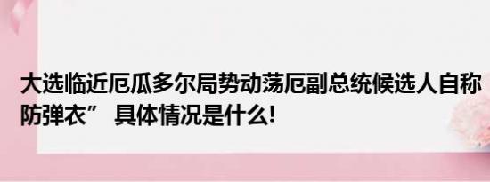 大选临近厄瓜多尔局势动荡厄副总统候选人自称“24小时穿防弹衣” 具体情况是什么!