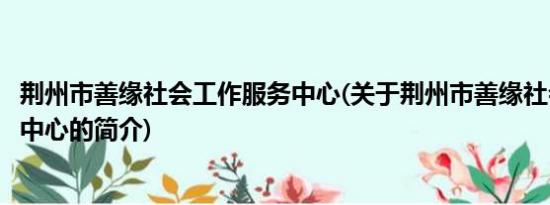 荆州市善缘社会工作服务中心(关于荆州市善缘社会工作服务中心的简介)