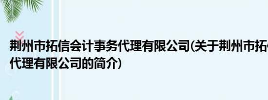 荆州市拓信会计事务代理有限公司(关于荆州市拓信会计事务代理有限公司的简介)