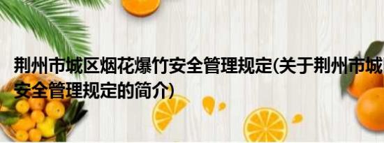 荆州市城区烟花爆竹安全管理规定(关于荆州市城区烟花爆竹安全管理规定的简介)