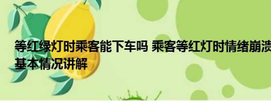 等红绿灯时乘客能下车吗 乘客等红灯时情绪崩溃大声尖叫 基本情况讲解