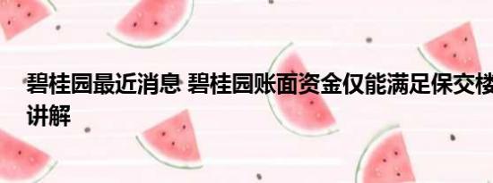 碧桂园最近消息 碧桂园账面资金仅能满足保交楼 基本情况讲解