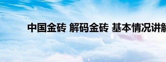 中国金砖 解码金砖 基本情况讲解