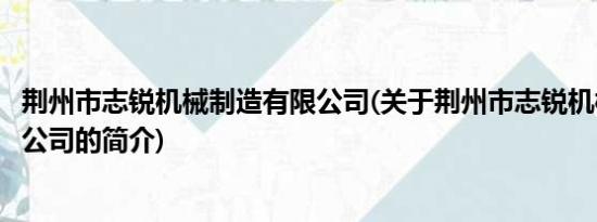 荆州市志锐机械制造有限公司(关于荆州市志锐机械制造有限公司的简介)