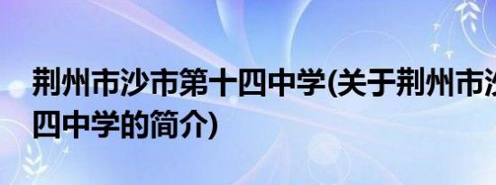 荆州市沙市第十四中学(关于荆州市沙市第十四中学的简介)