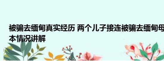 被骗去缅甸真实经历 两个儿子接连被骗去缅甸母亲发声 基本情况讲解