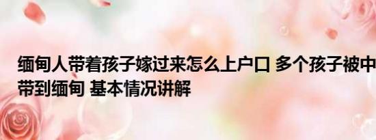 缅甸人带着孩子嫁过来怎么上户口 多个孩子被中介2万一个带到缅甸 基本情况讲解