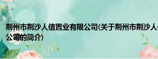 荆州市荆沙人信置业有限公司(关于荆州市荆沙人信置业有限公司的简介)