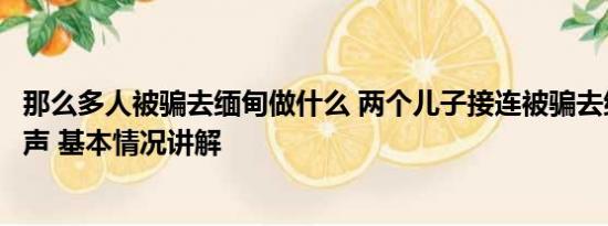 那么多人被骗去缅甸做什么 两个儿子接连被骗去缅甸母亲发声 基本情况讲解