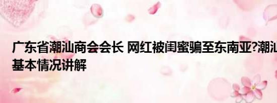 广东省潮汕商会会长 网红被闺蜜骗至东南亚?潮汕商会回应 基本情况讲解