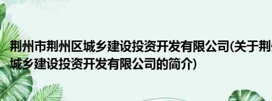 荆州市荆州区城乡建设投资开发有限公司(关于荆州市荆州区城乡建设投资开发有限公司的简介)